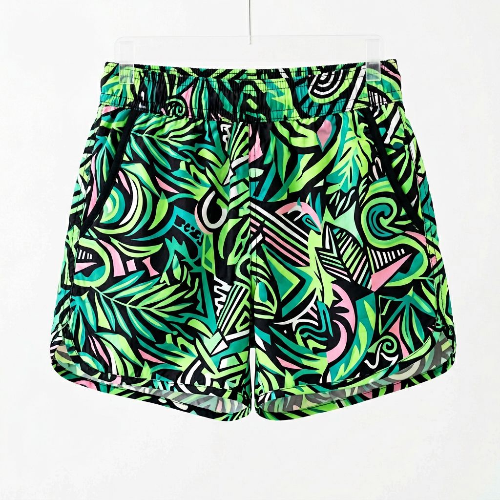 Neon Tropical Print Elastic-Waist Runner Shorts