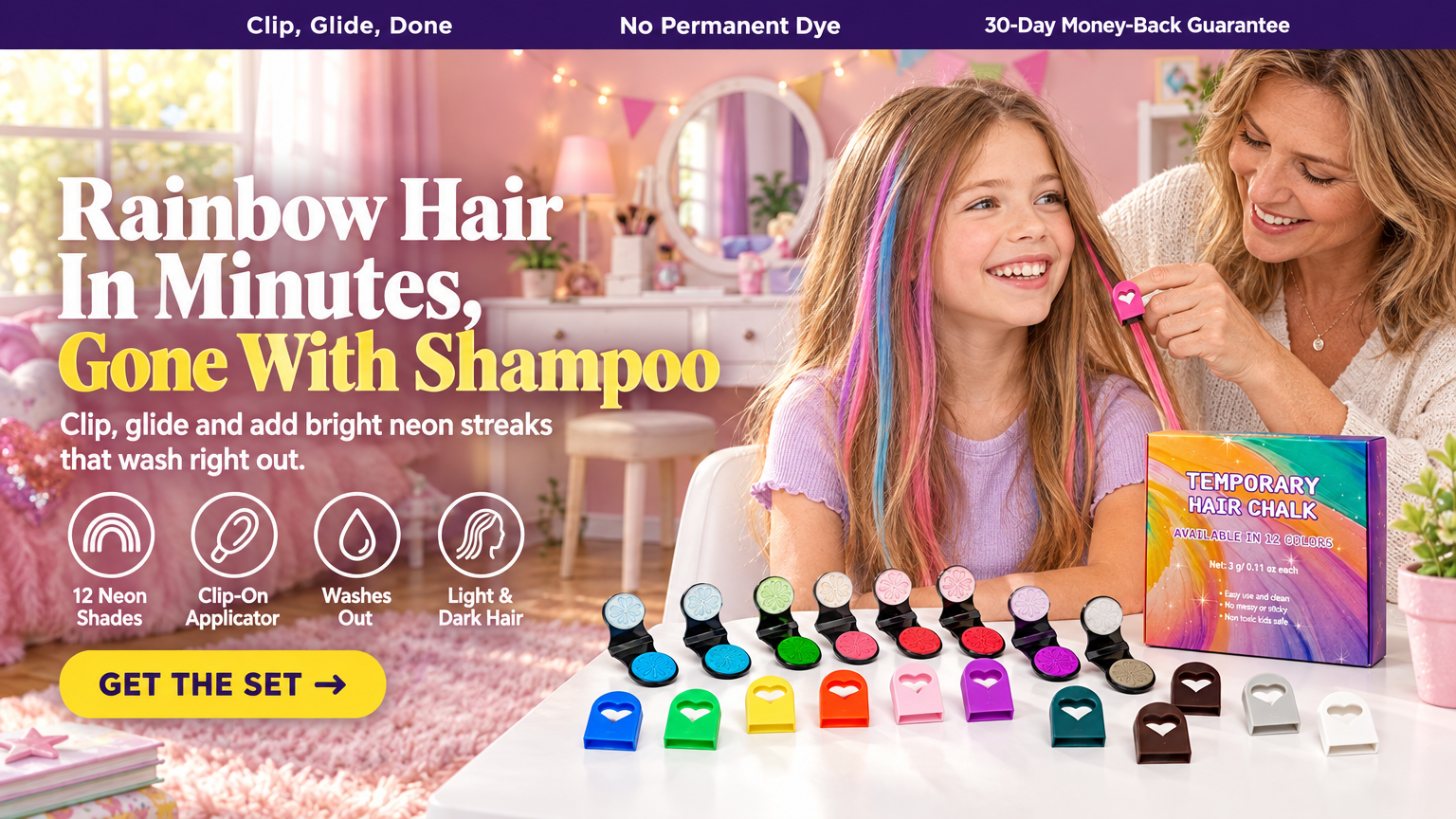 Rainbow Hair In Minutes, Gone With Shampoo Clip, glide and add bright neon streaks that wash right out