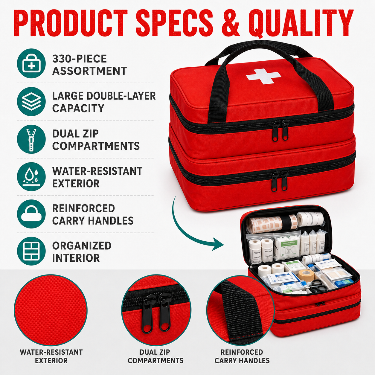 330-Piece Waterproof First Aid Kit