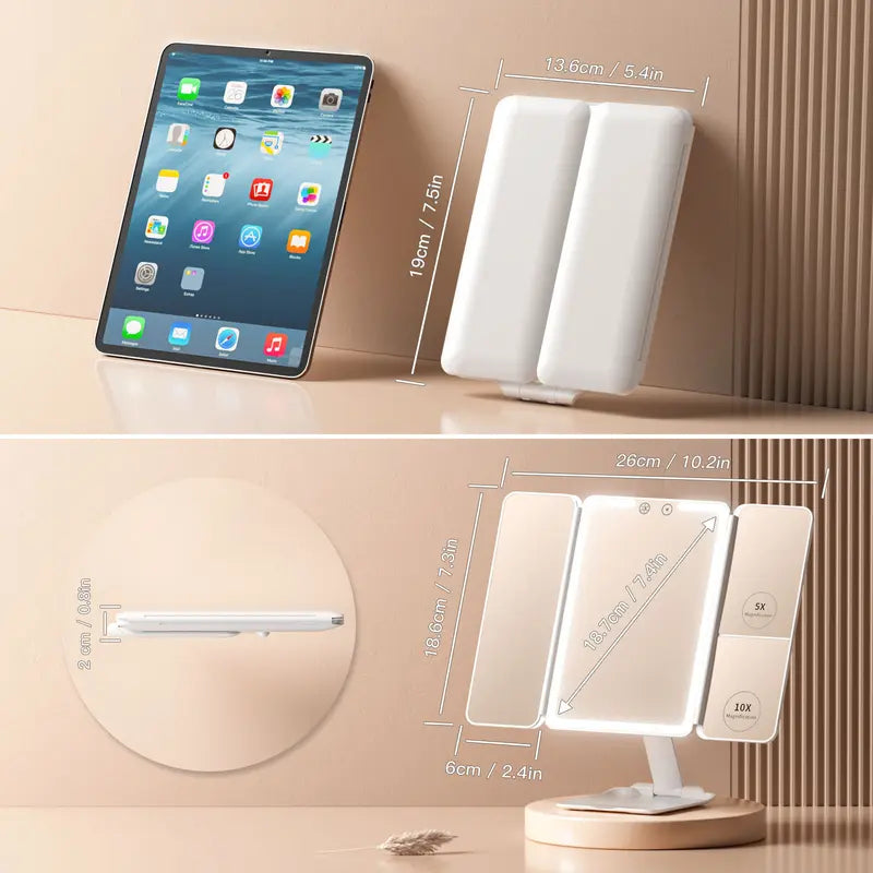 Tri-Fold LED Magnifying Makeup Mirror