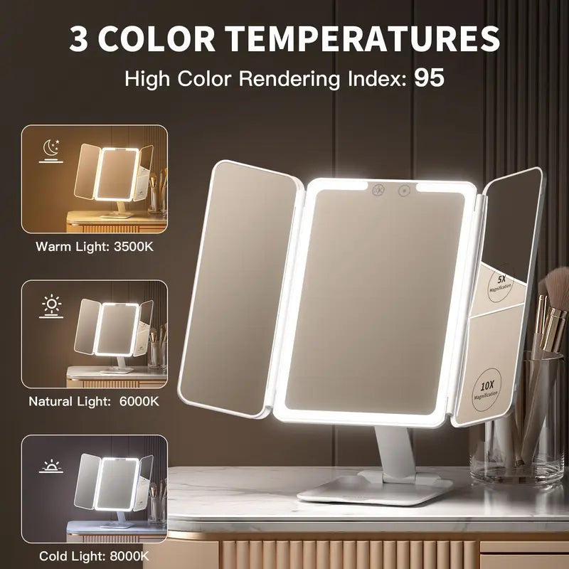 Tri-Fold LED Magnifying Makeup Mirror