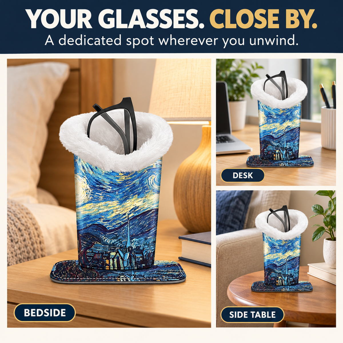 Plush-Lined Eyeglasses Holder Stand
