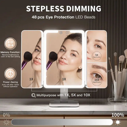 Tri-Fold LED Magnifying Makeup Mirror