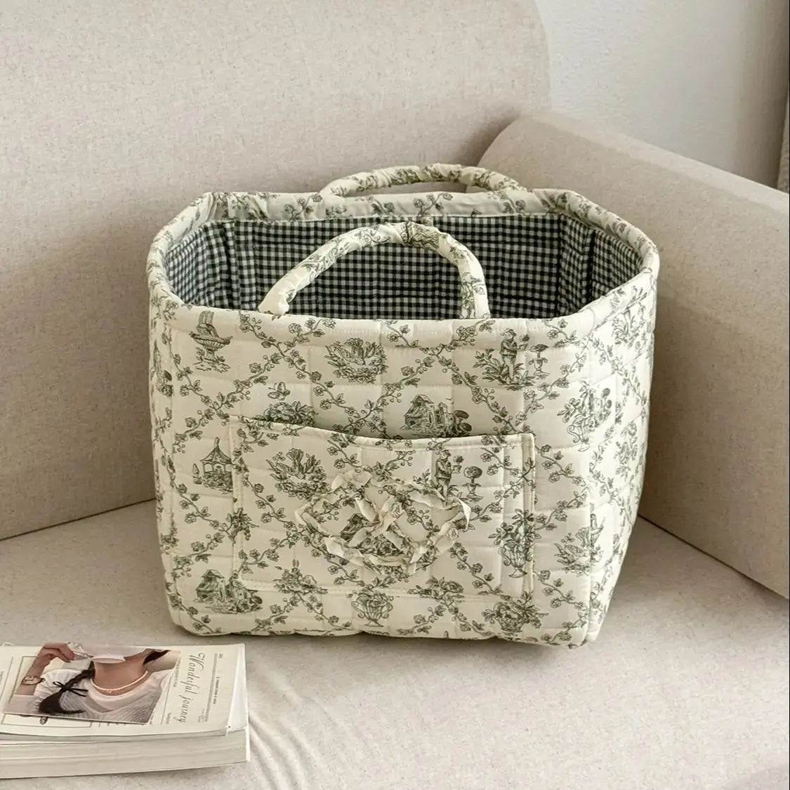 Large Capacity Floral Car Interior Storage Basket