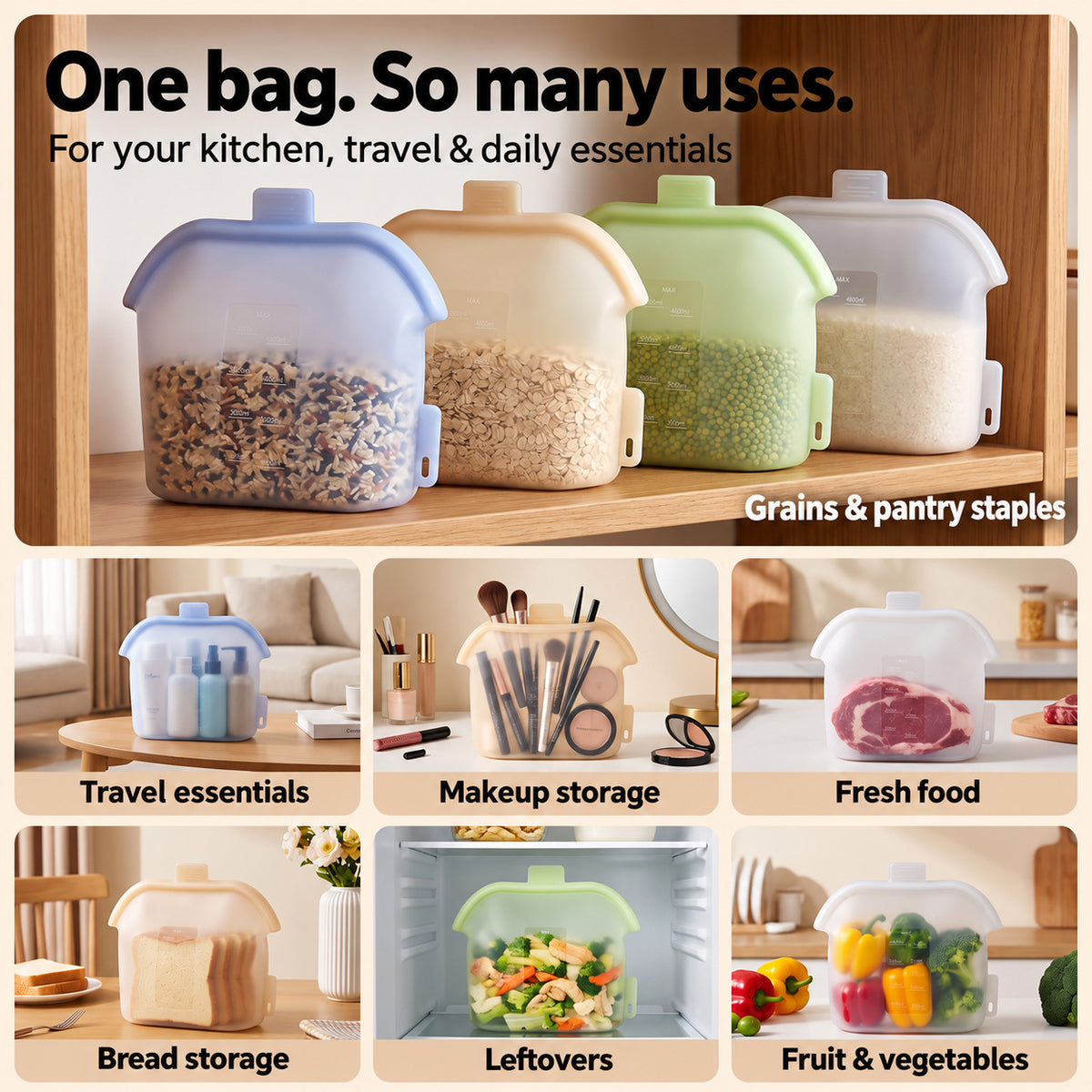 Magnetic-Seal Reusable Silicone Food Storage Bag