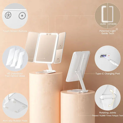 Tri-Fold LED Magnifying Makeup Mirror