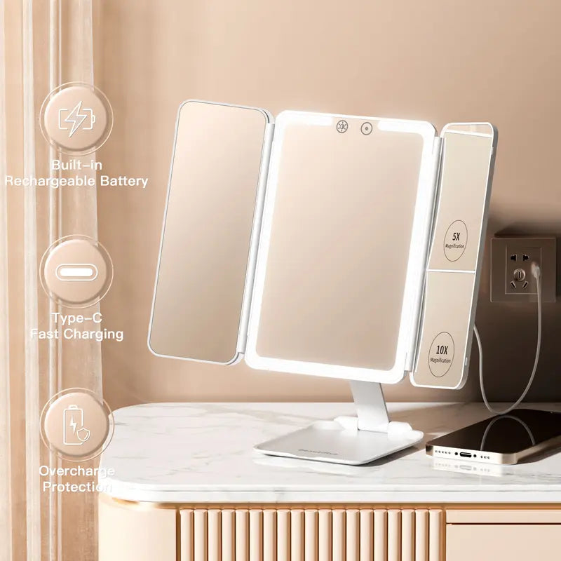 Tri-Fold LED Magnifying Makeup Mirror