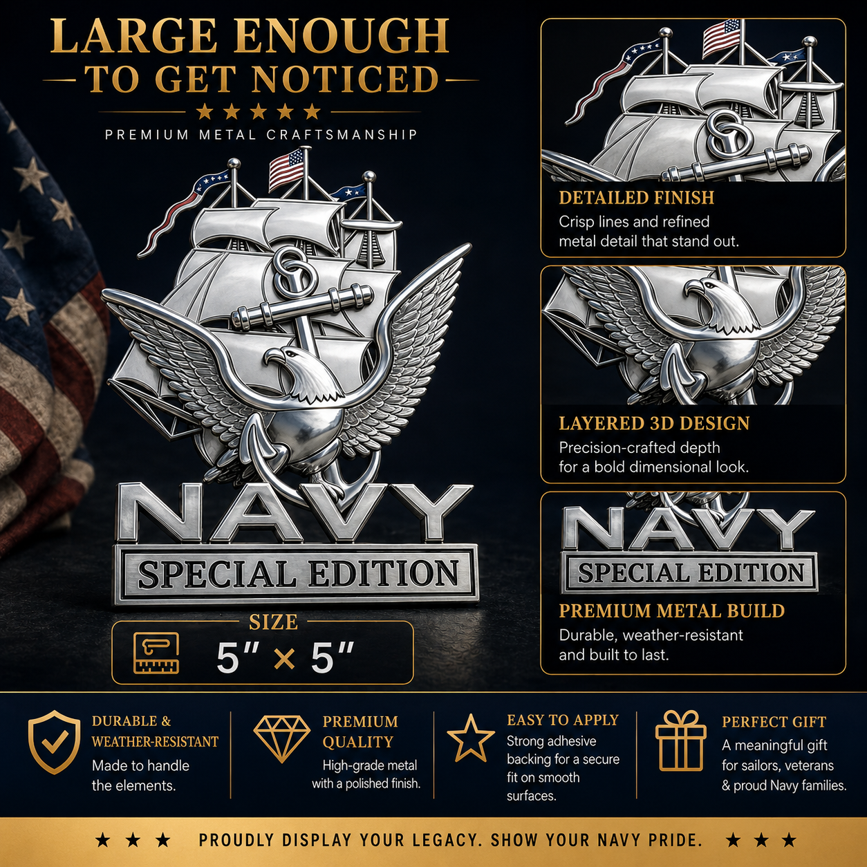 🔥 Father’s Day Sale -🎁U.S. Navy Special Edition Metal Vehicle Badge