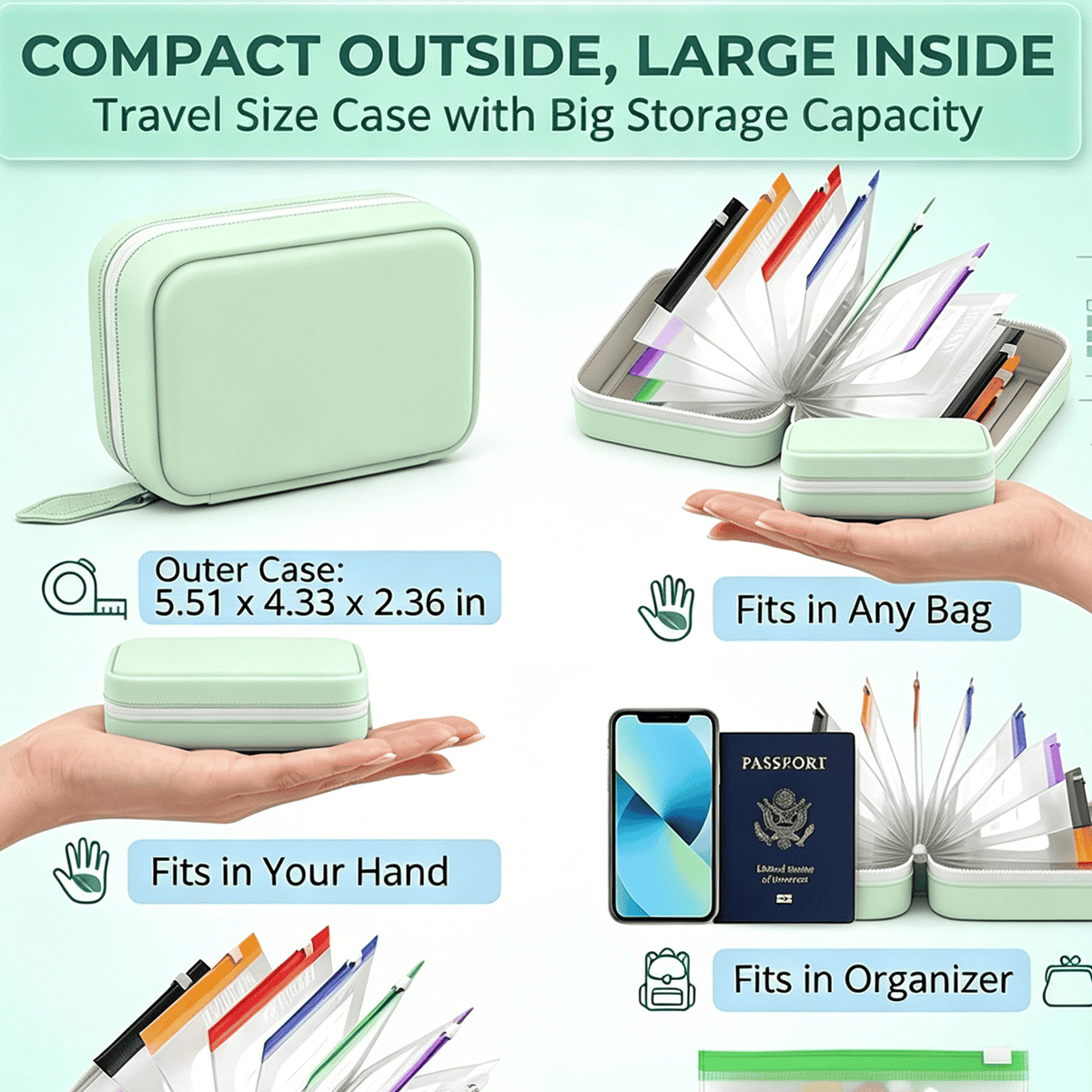 Compact waterproof travel pill pouch case