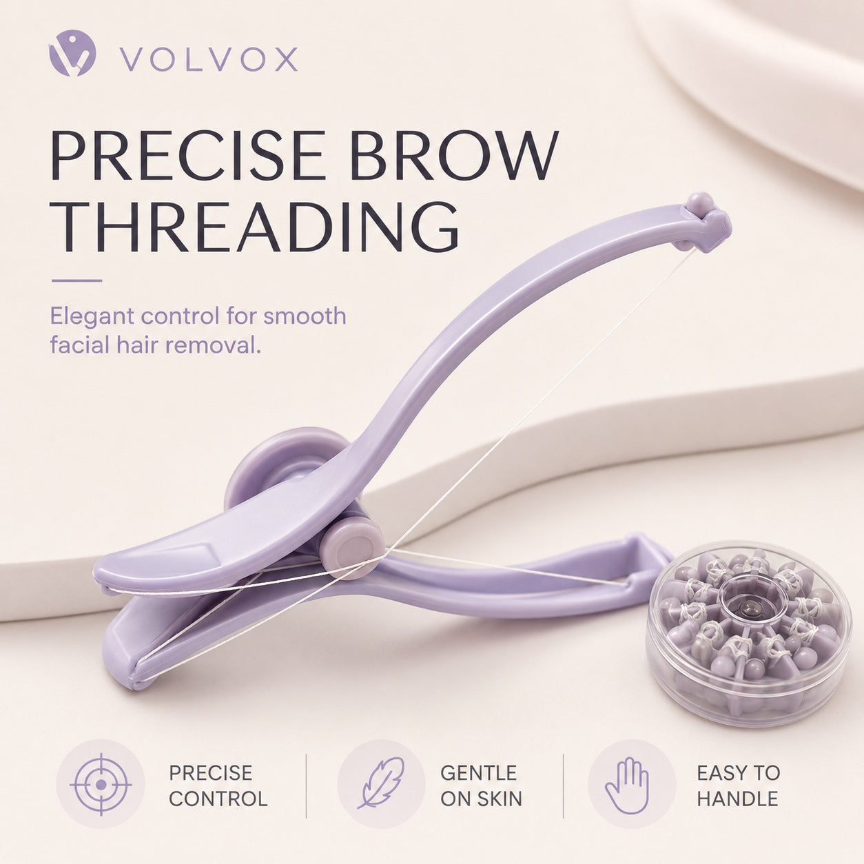 VOLVOX precise brow threading tool with refill case