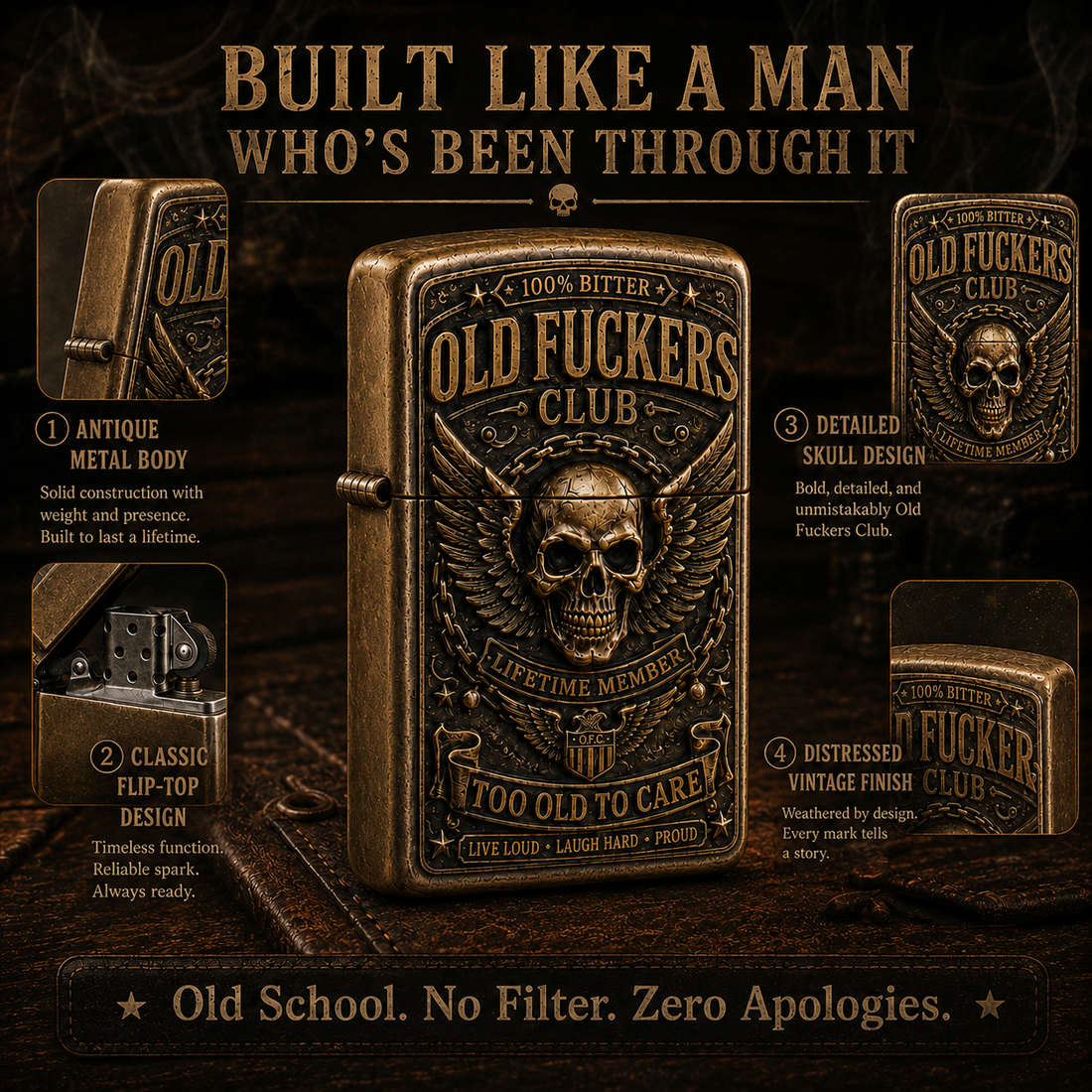 Old Fuckers Club lighter front artwork