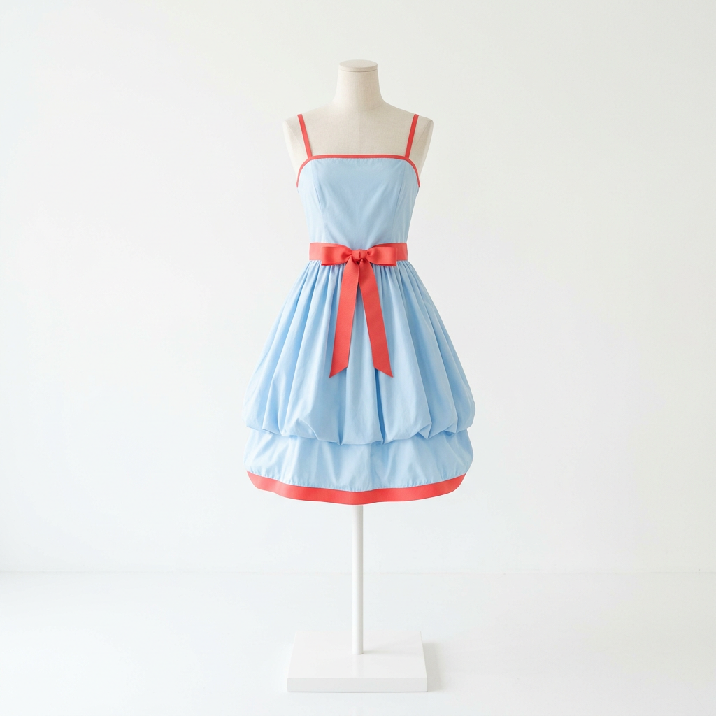 Retro Contrast-Trim Cami Dress with Ribbon Waist Tie