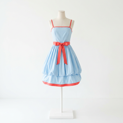 Retro Contrast-Trim Cami Dress with Ribbon Waist Tie
