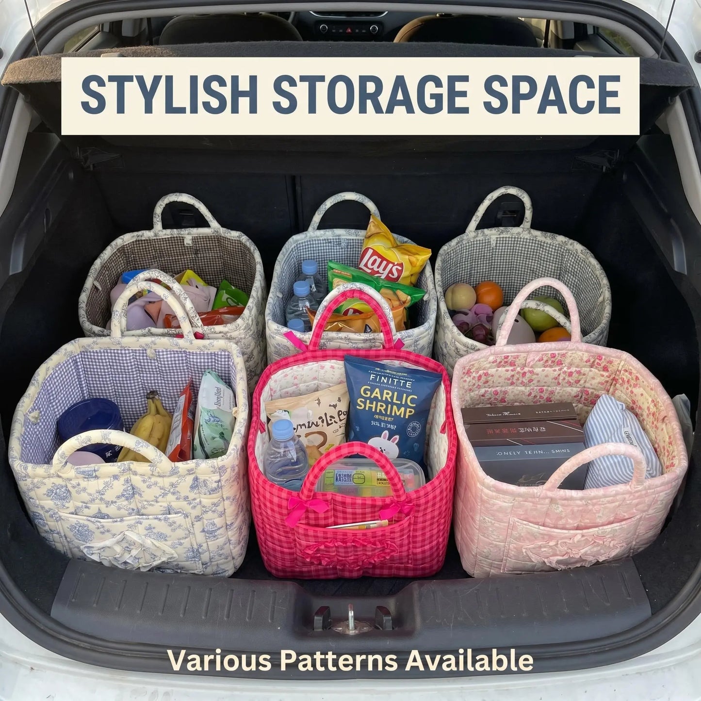 Large Capacity Floral Car Interior Storage Basket