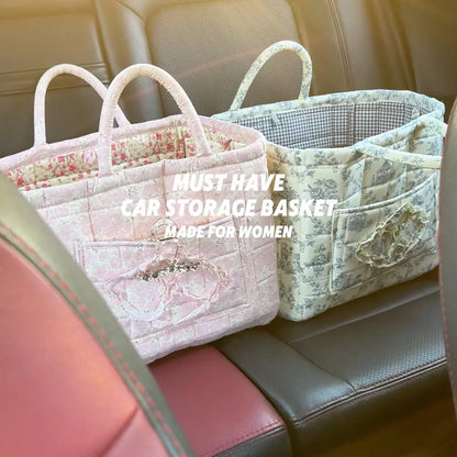 Large Capacity Floral Car Interior Storage Basket