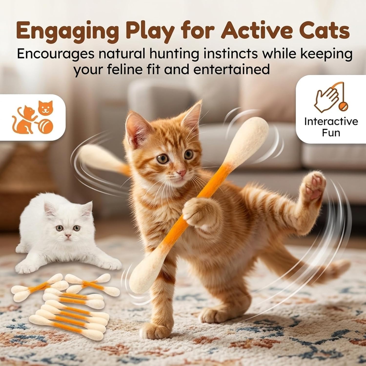 Six colorful large cat swab toys filled with catnip