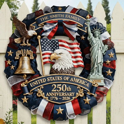 Wood Sign - Personalized America 250th Anniversary Gifts For Mom. Dad. Brother. Sister. Kids - Family Forever United