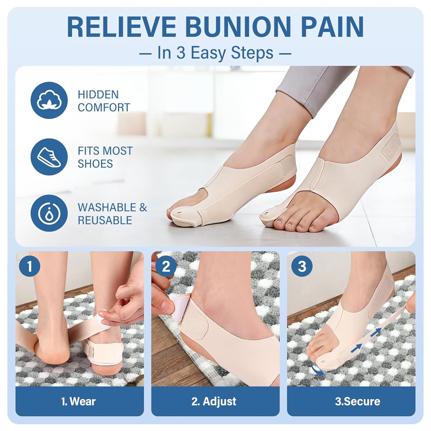 Layered construction and comfort zones of an adjustable bunion sleeve