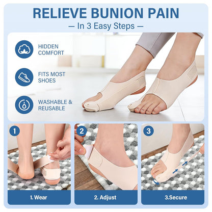 Bunion Corrector 2-Pack for Women & Men, Ultra-Thin Toe Splint | Hallux Valgus Relief Splint, Soft Toe Straightener Fits Inside Shoes, Adjustable Support for Day & Night