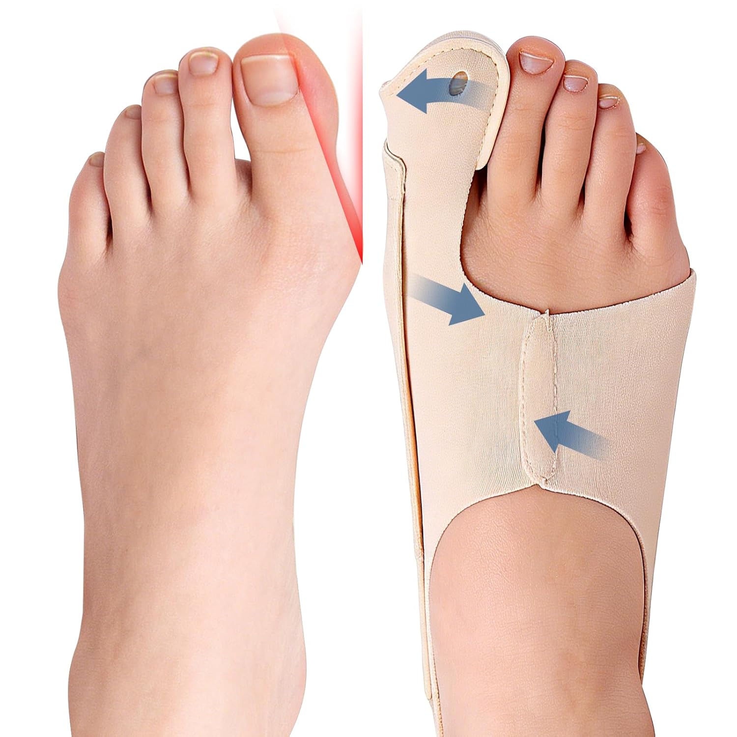 Ultra-thin adjustable bunion comfort sleeve worn on a foot