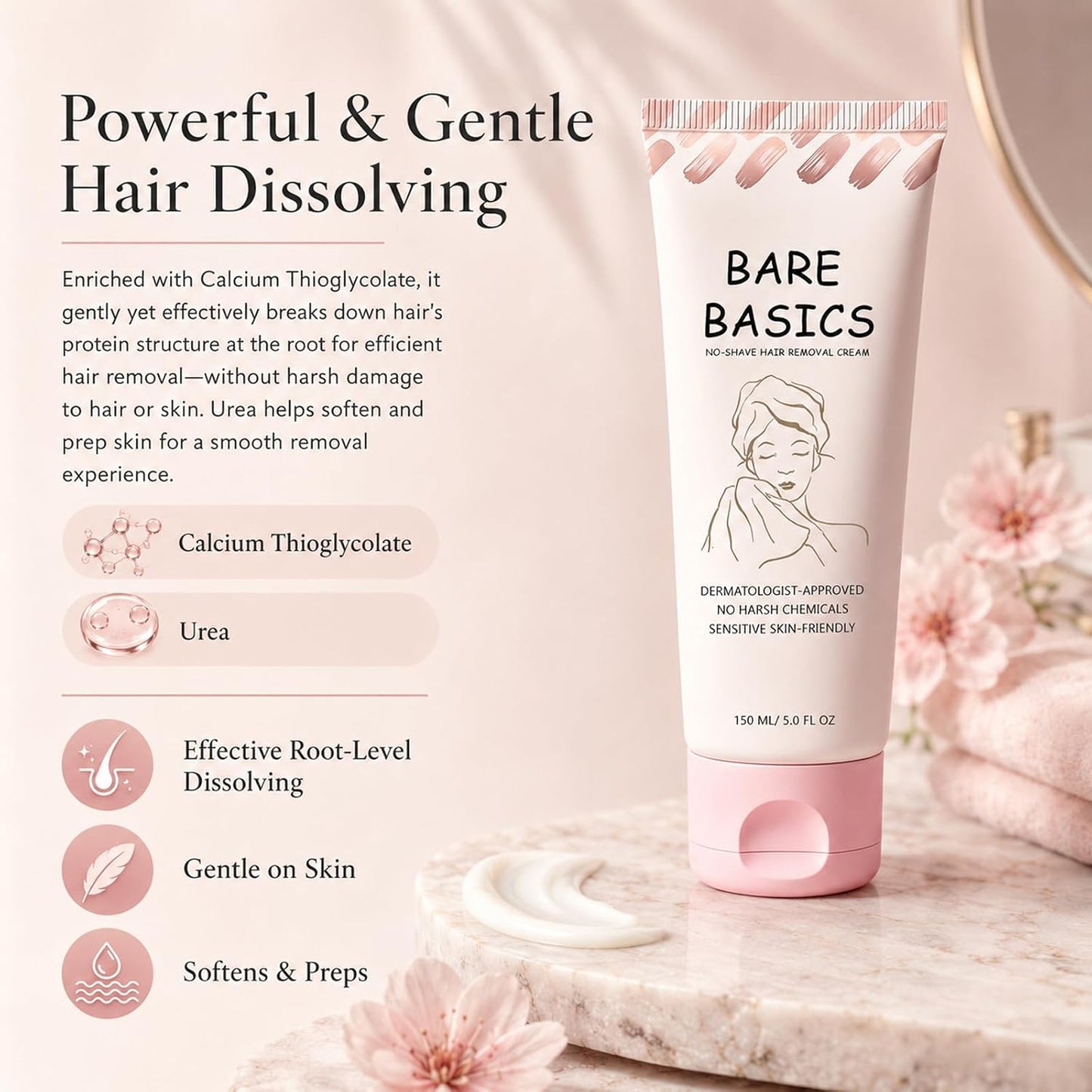 No Shave Hair Removal Cream for Women, Depilatory Cream for Legs, Arms & Underarms, Gentle Formula with Vitamin E & Vitamin B5, Protected after Hair Removal