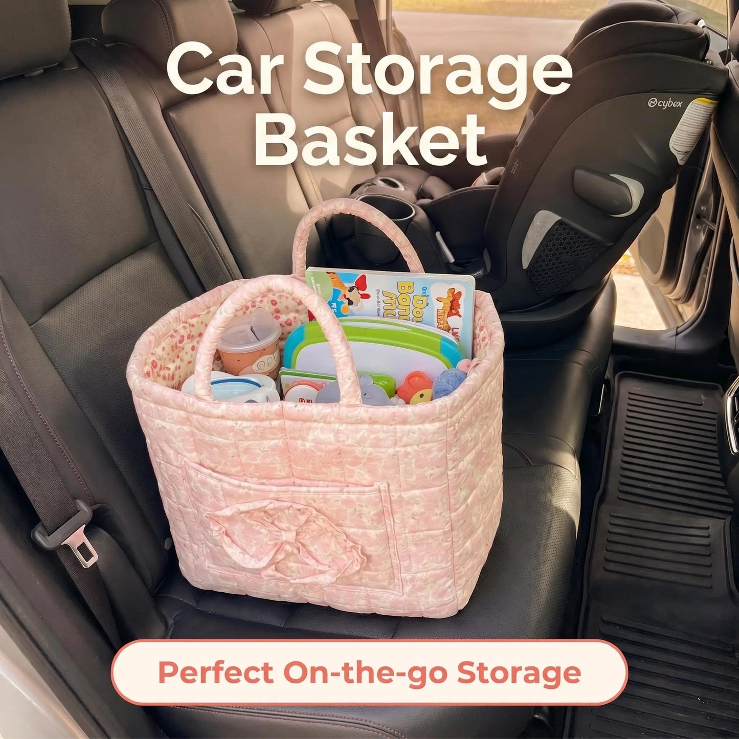 Large Capacity Floral Car Interior Storage Basket