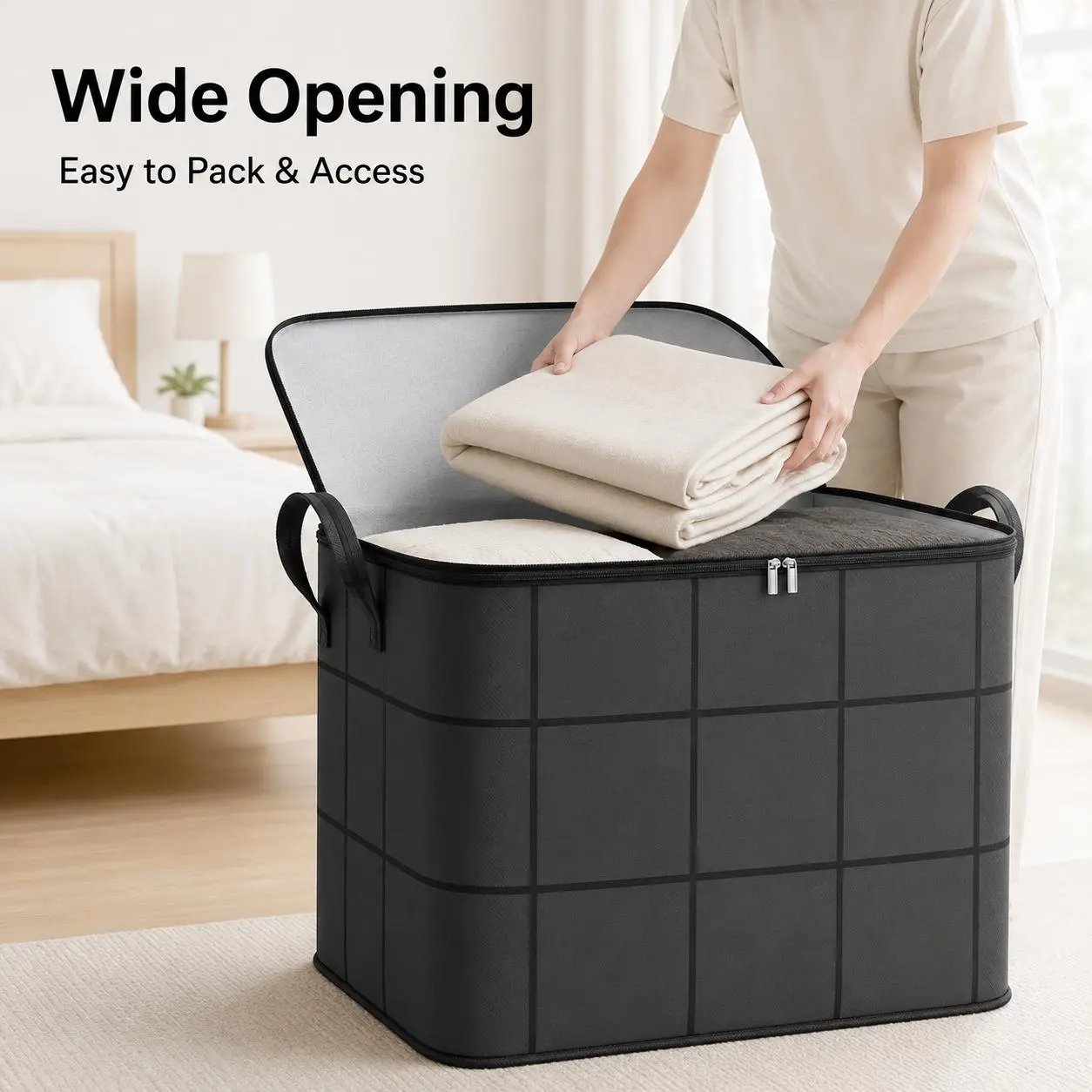 📦 Spacious Zippered Storage Bin – Large Capacity Bag for Quilts. Blankets & Sweaters. Perfect for Moving Day & Closet Organization