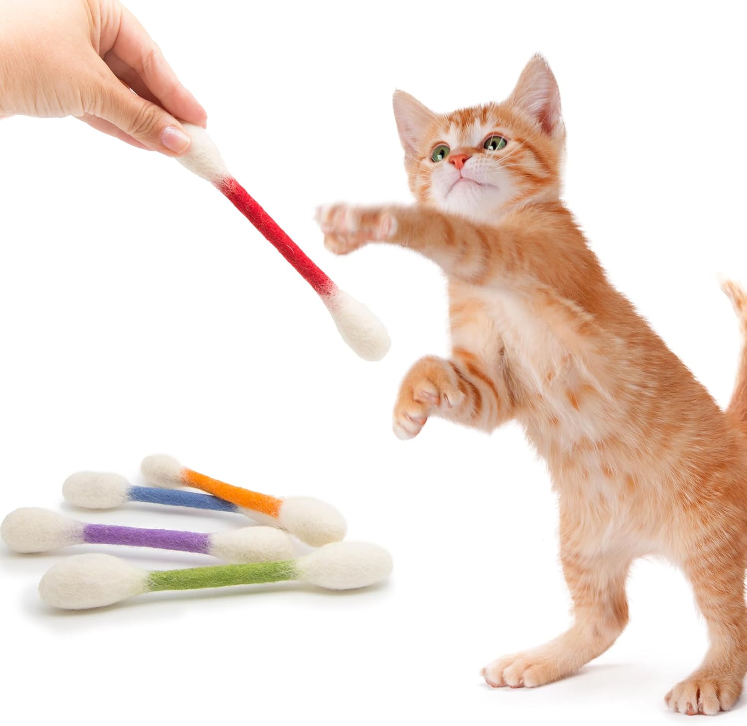 Catnip-filled swab toy with cotton and felt construction