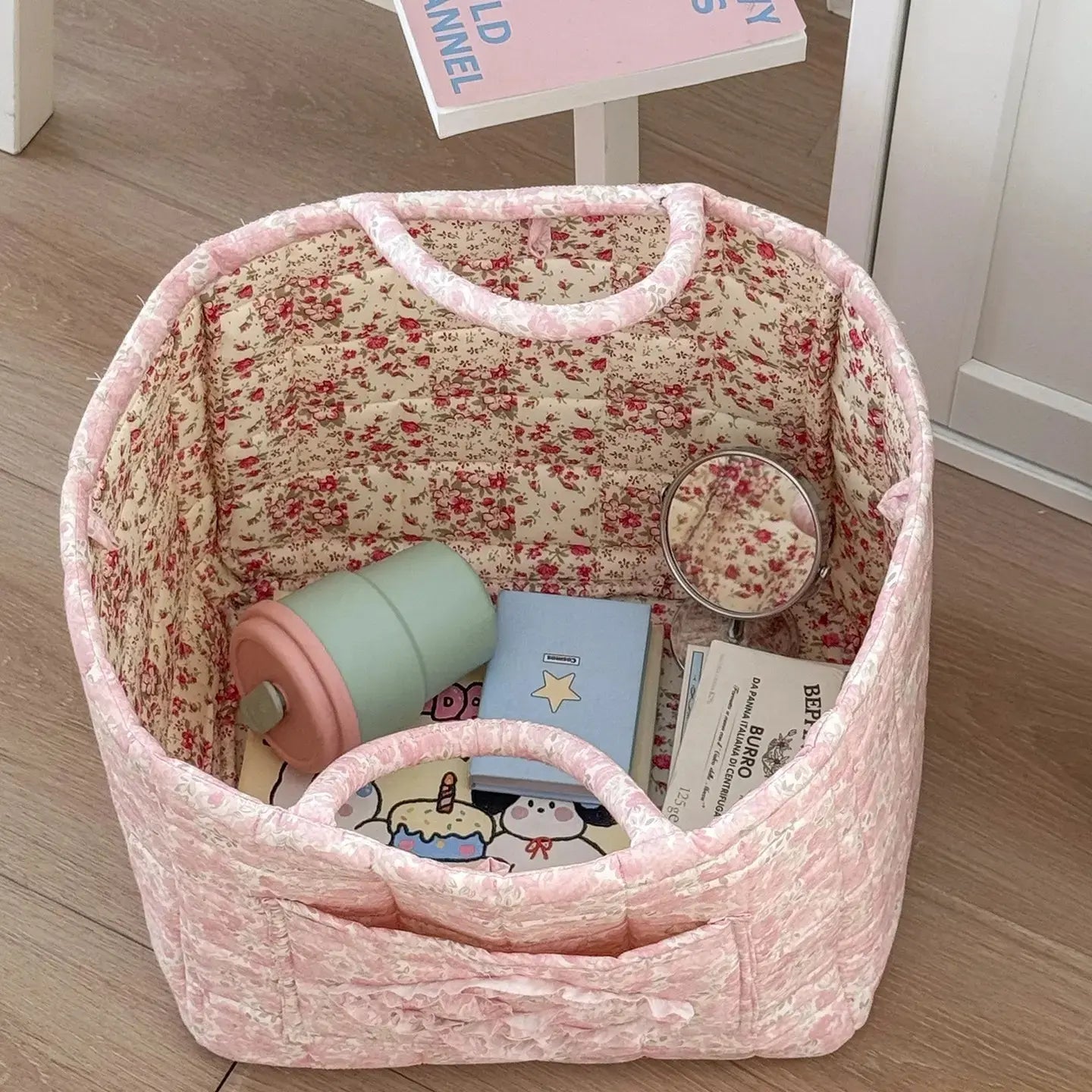 Large Capacity Floral Car Interior Storage Basket