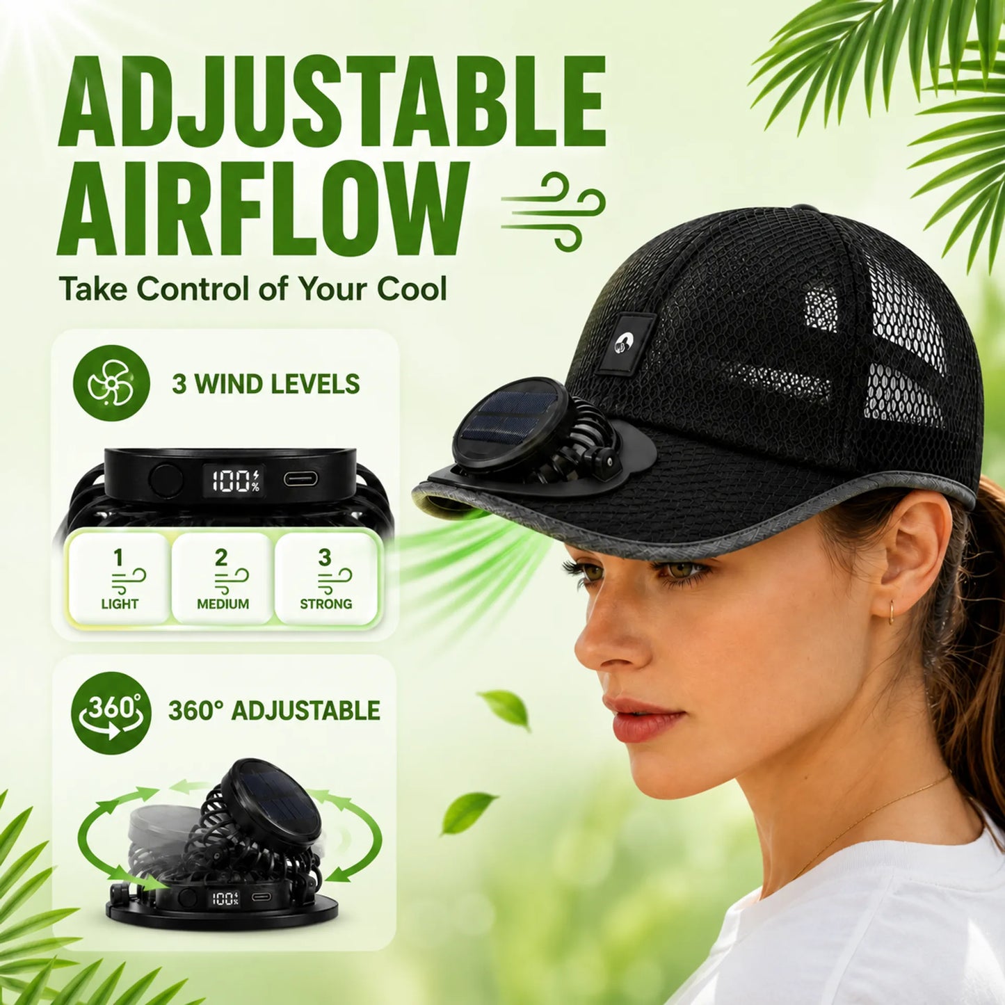🌞🧢 Breathable Sun Hat Baseball Cap with Built-in Solar Cooling Fan
