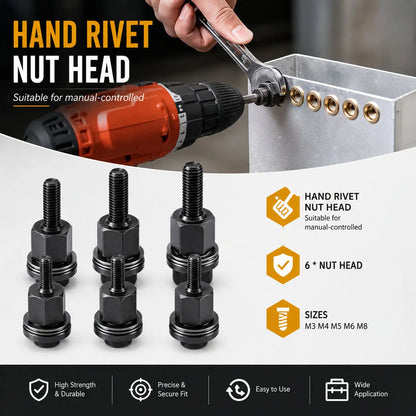 Head Rivet Nut Tool, M3 M4 M5 M6 M8 Rivnut Kit, Carbon Steel Rivnut Set
