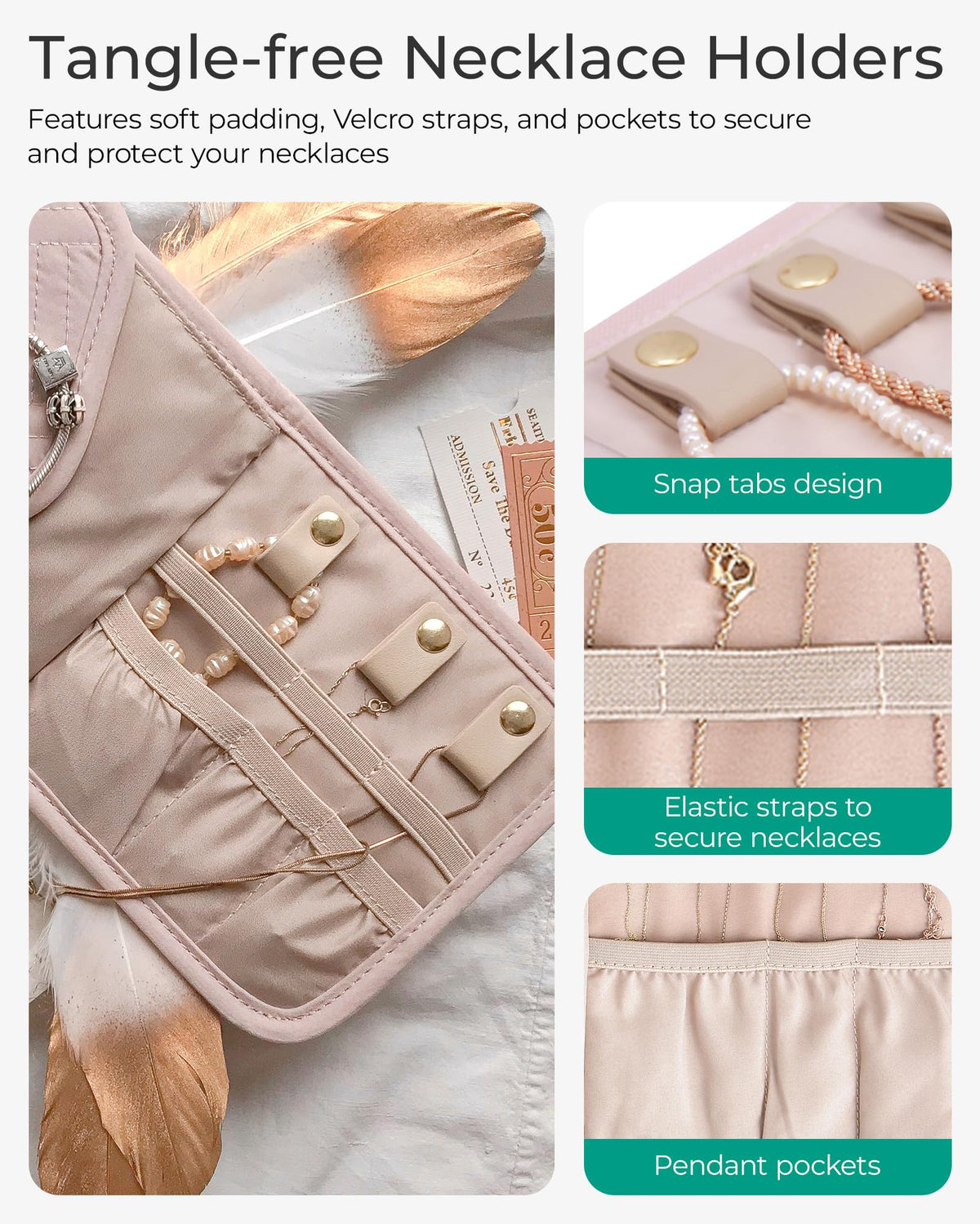 Travel Jewelry Organizer， Case Foldable Jewelry Roll