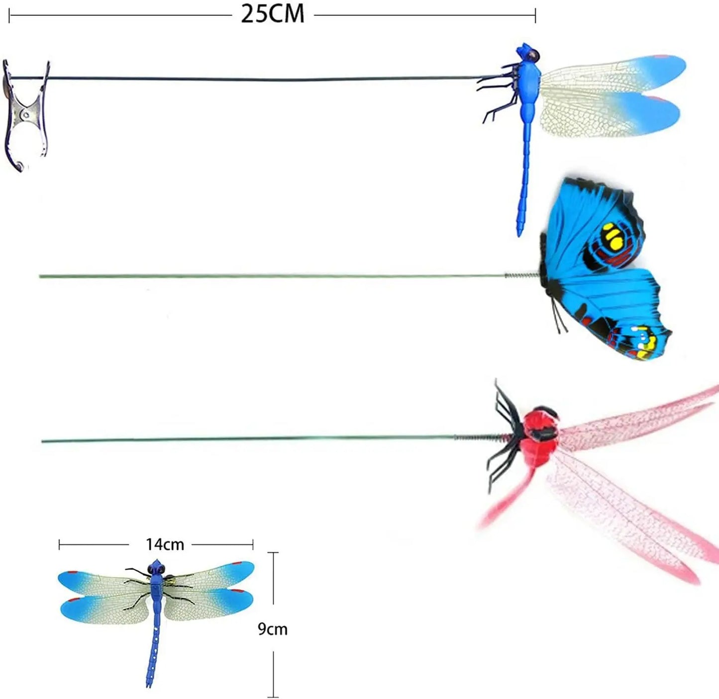 12pcs Eco-Friendly Plastic Dragonfly Clips - Casual Daily Bug Repellent Scare Devices, Garden Stakes Decor, Balcony Ornaments for Hats & Horses