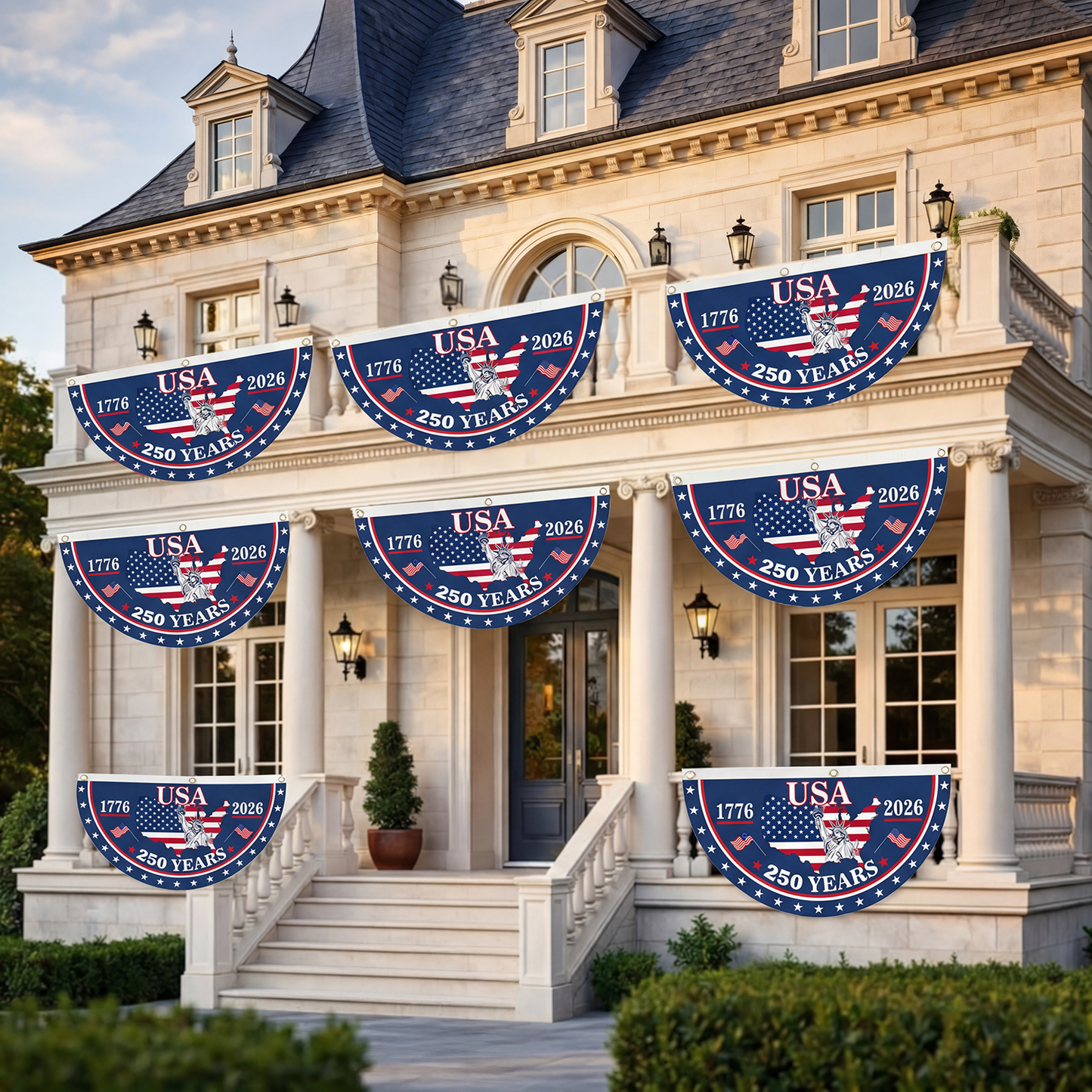 🔥Last Day 49% OFF🎉250th Anniversary Birthday Bunting Flag. 1776-2026 Commemorative Patriotic Fan Banner with Brass Grommets