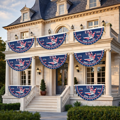 🔥Last Day 49% OFF🎉250th Anniversary Birthday Bunting Flag. 1776-2026 Commemorative Patriotic Fan Banner with Brass Grommets
