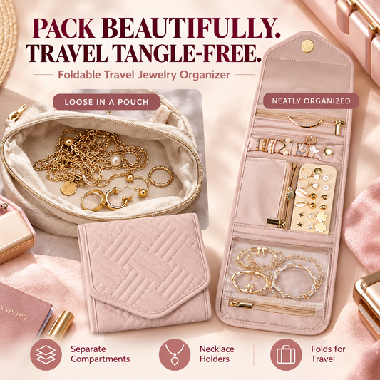 Travel Jewelry Organizer， Case Foldable Jewelry Roll