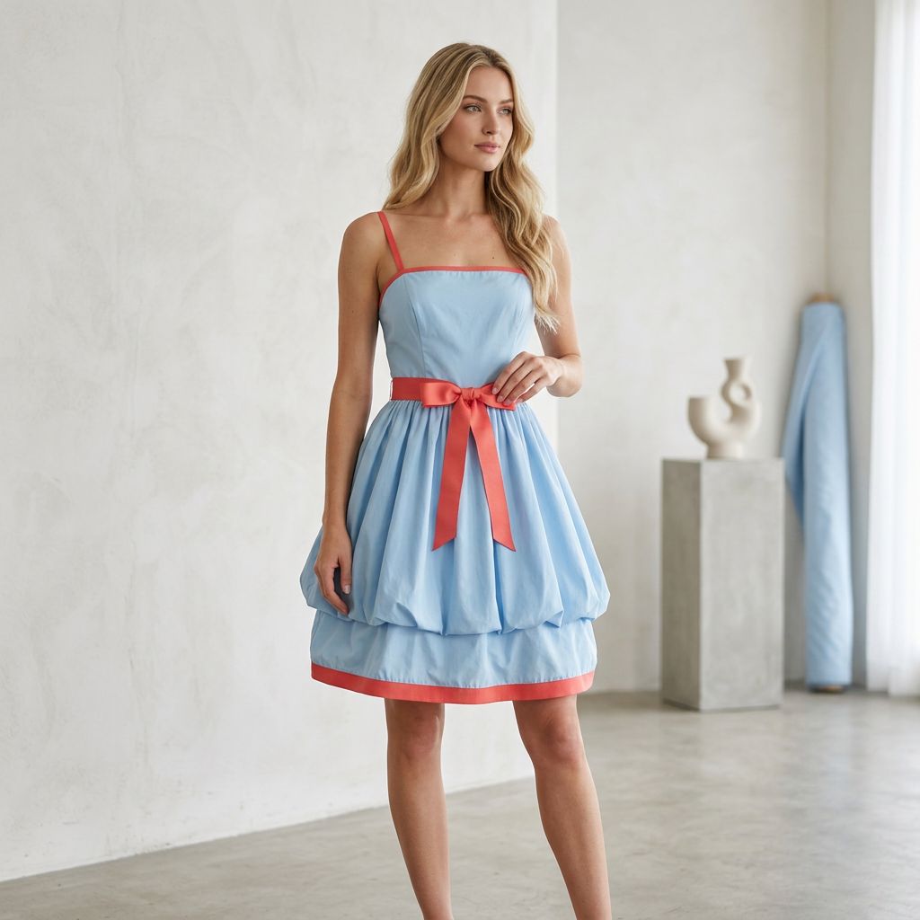Retro Contrast-Trim Cami Dress with Ribbon Waist Tie