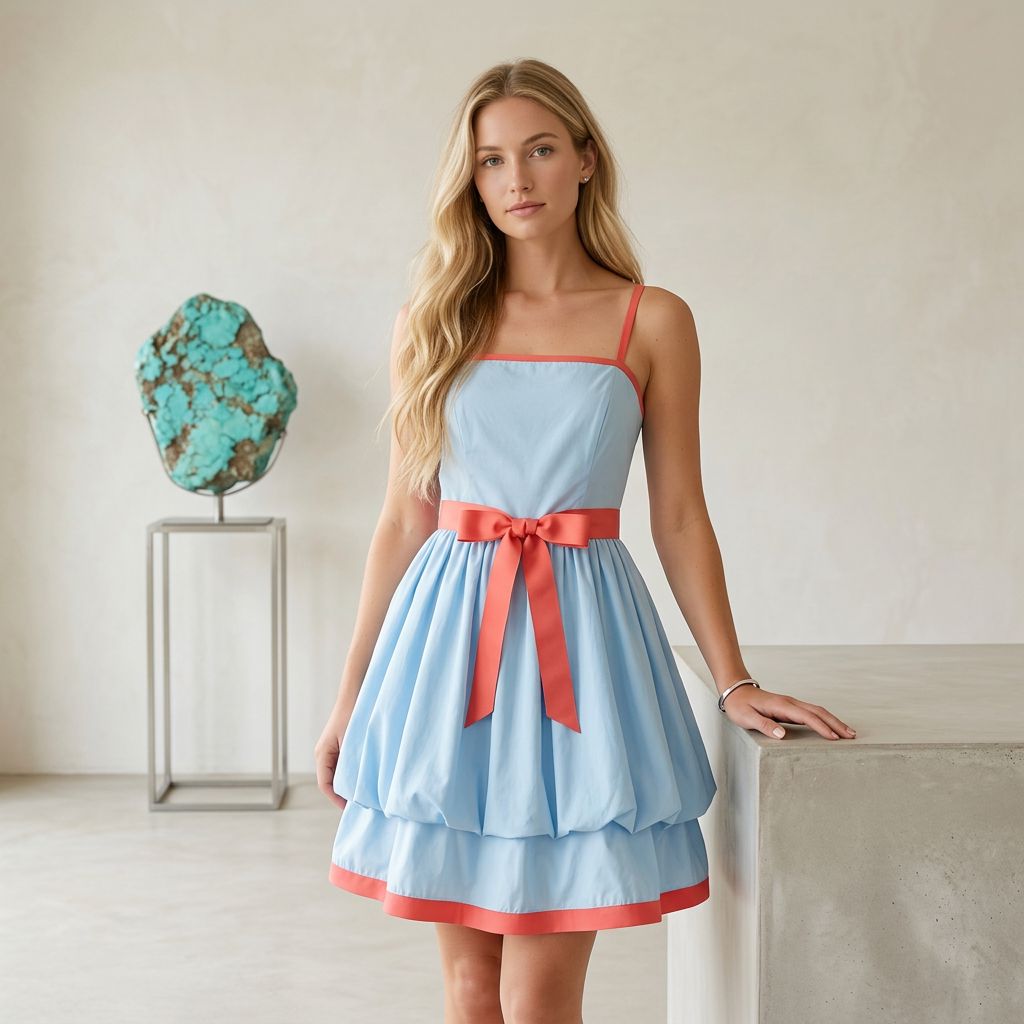 Retro Contrast-Trim Cami Dress with Ribbon Waist Tie