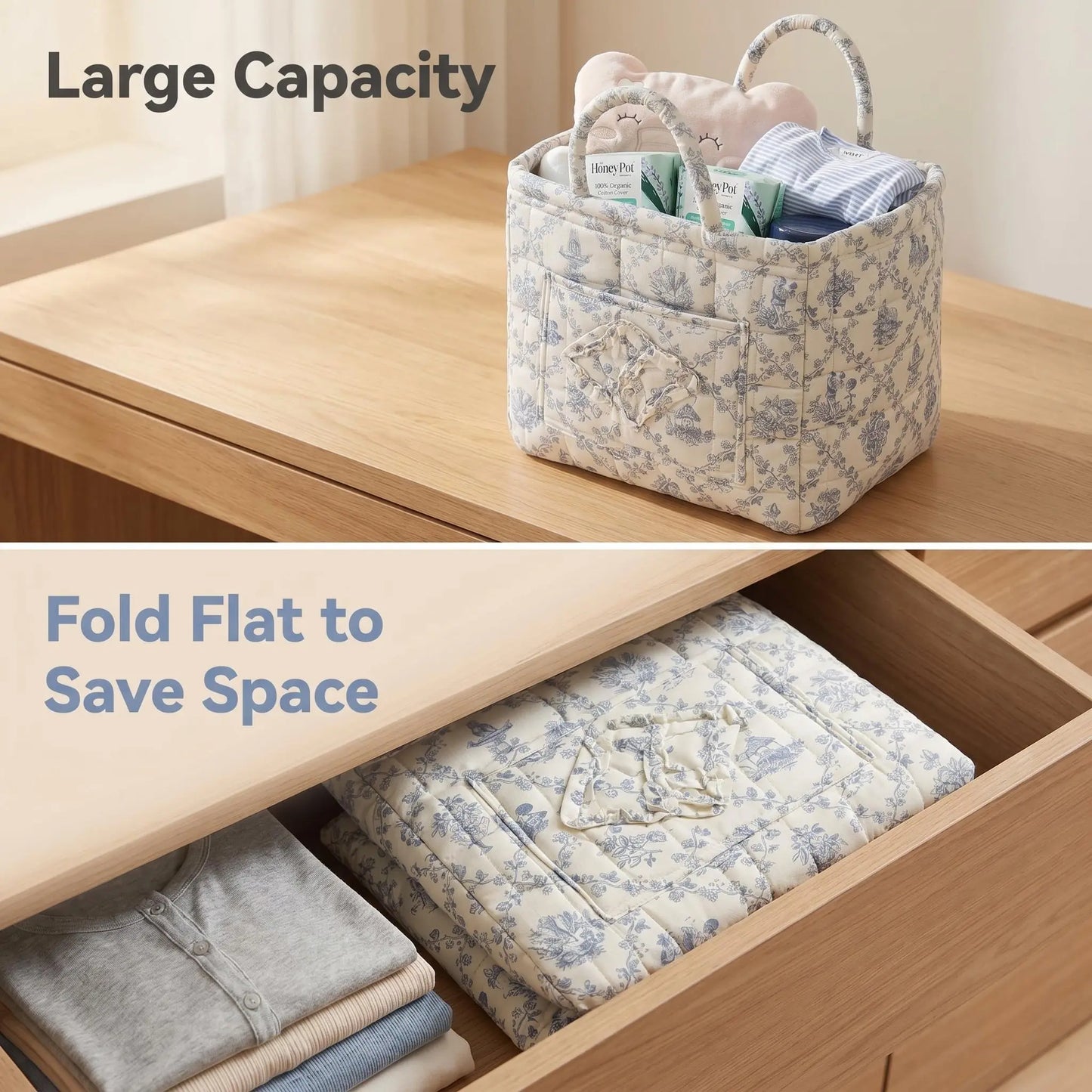 Large Capacity Floral Car Interior Storage Basket