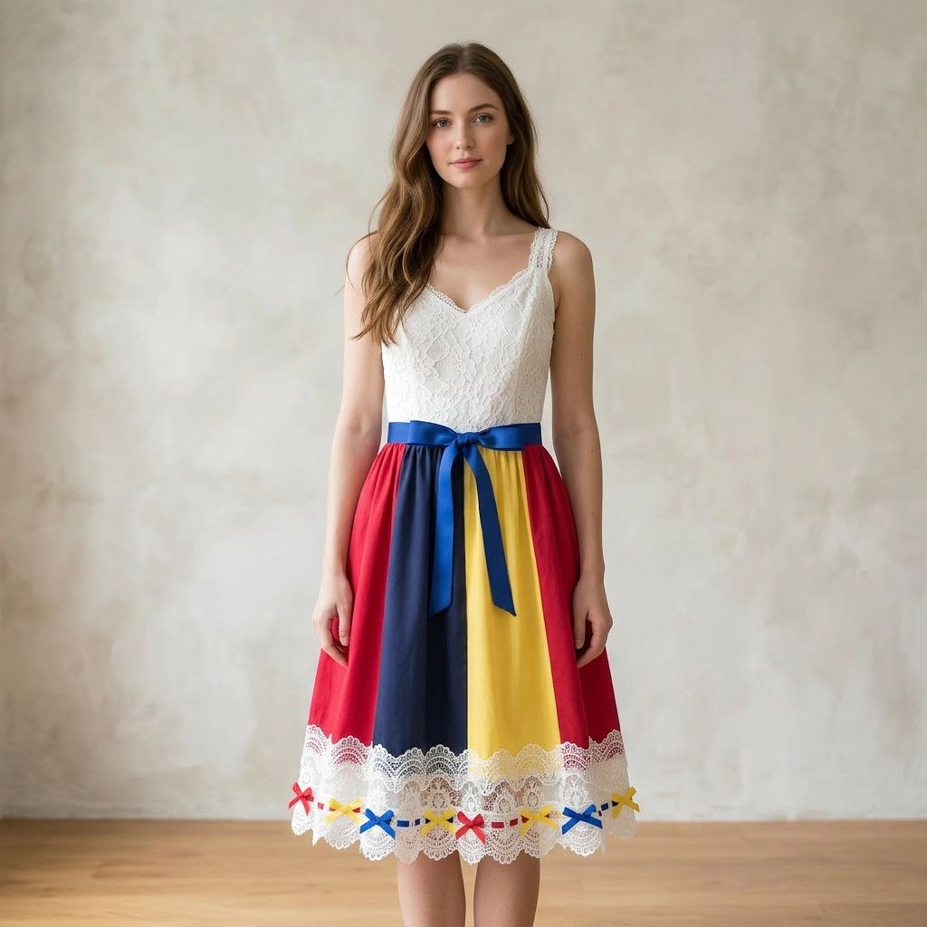 Lace Bodice Colorblock Cami Dress with Satin Bow Belt
