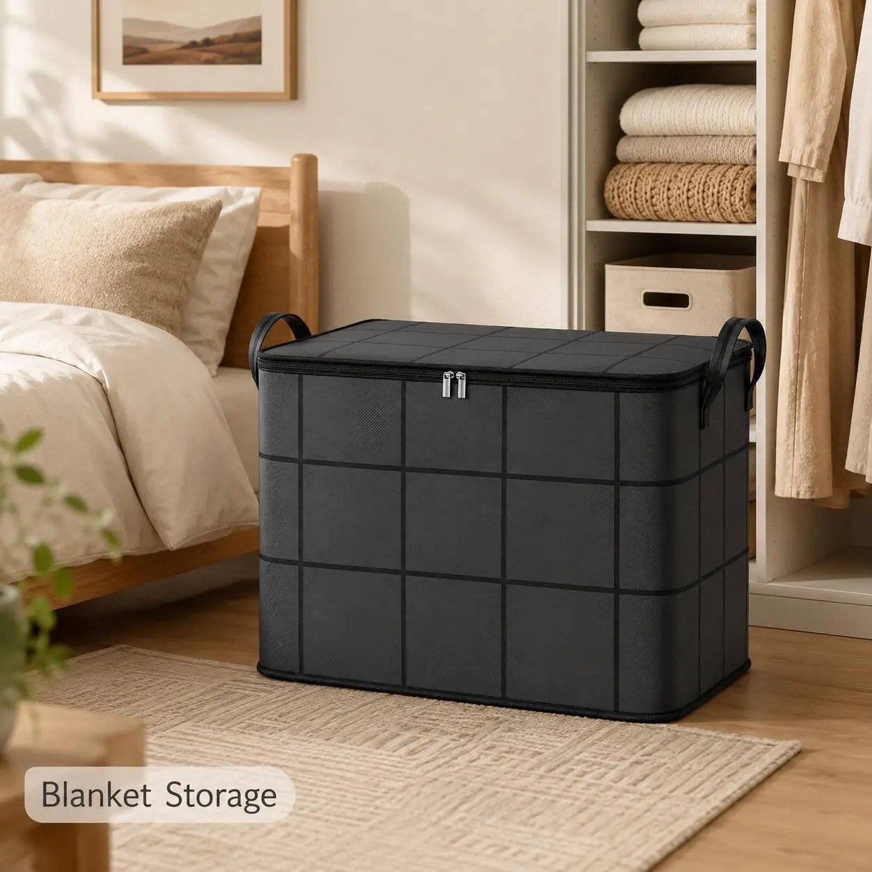 📦 Spacious Zippered Storage Bin – Large Capacity Bag for Quilts. Blankets & Sweaters. Perfect for Moving Day & Closet Organization