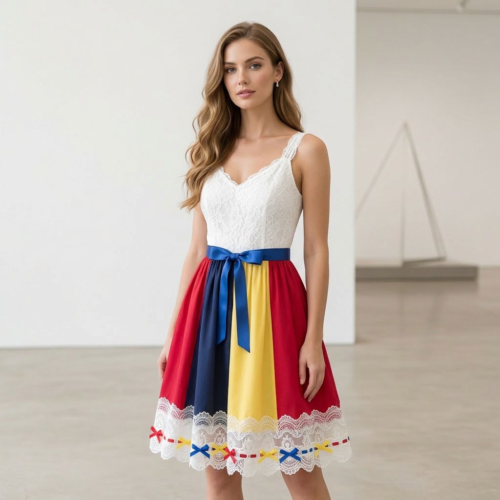 Lace Bodice Colorblock Cami Dress with Satin Bow Belt