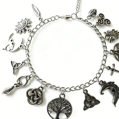 📿 LIMITED-TIME 50% OFF! ✨ Vintage Pagan Charm Bracelet – Spiritual Symbols. Antique Silver. Bohemian Style 🌙