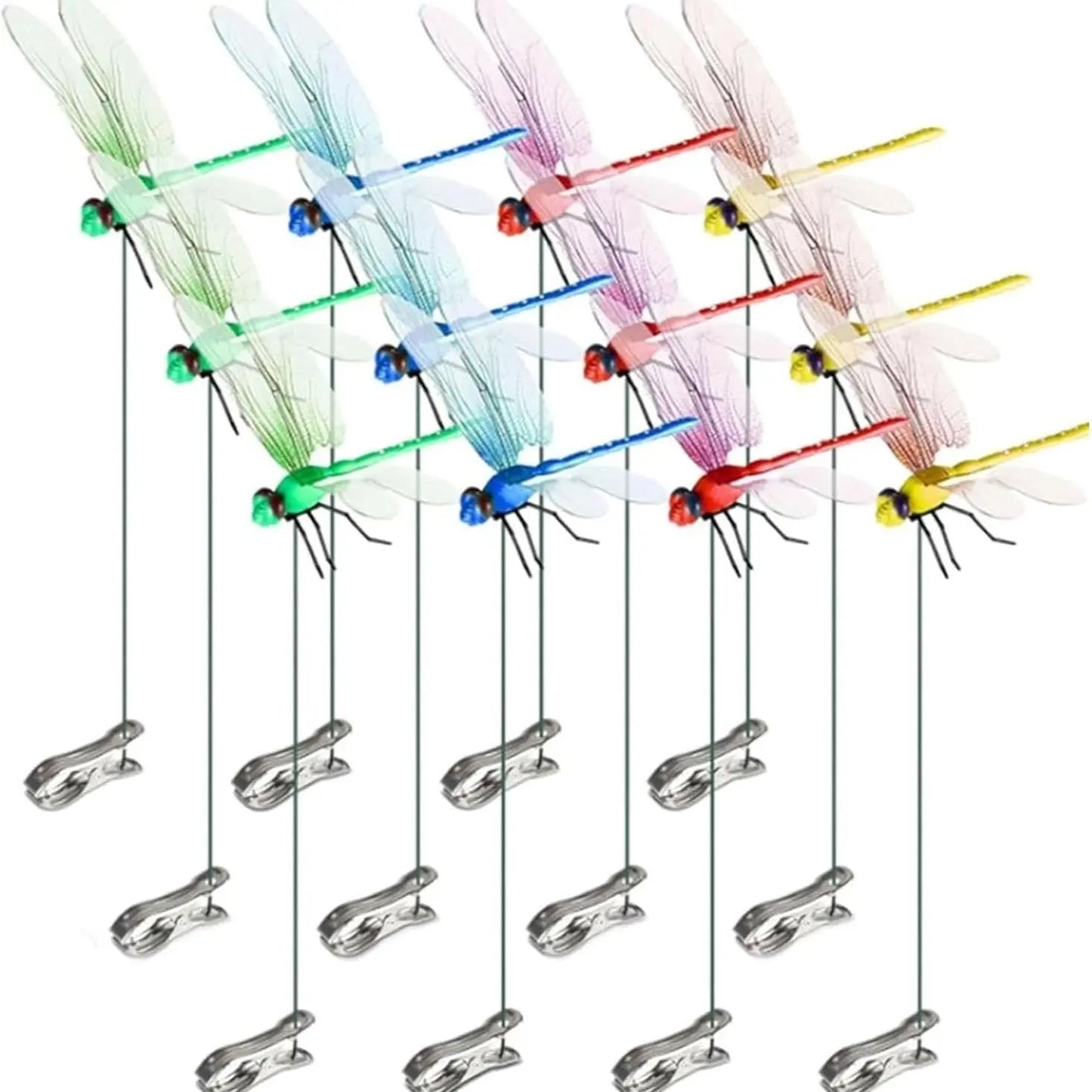 12pcs Eco-Friendly Plastic Dragonfly Clips - Casual Daily Bug Repellent Scare Devices, Garden Stakes Decor, Balcony Ornaments for Hats & Horses