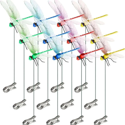 12pcs Eco-Friendly Plastic Dragonfly Clips - Casual Daily Bug Repellent Scare Devices, Garden Stakes Decor, Balcony Ornaments for Hats & Horses