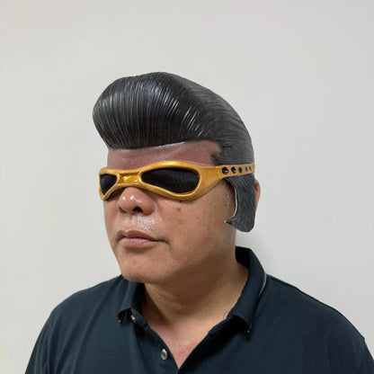 Retro Rockstar Pompadour Mask with Goggles for Halloween and Cosplay