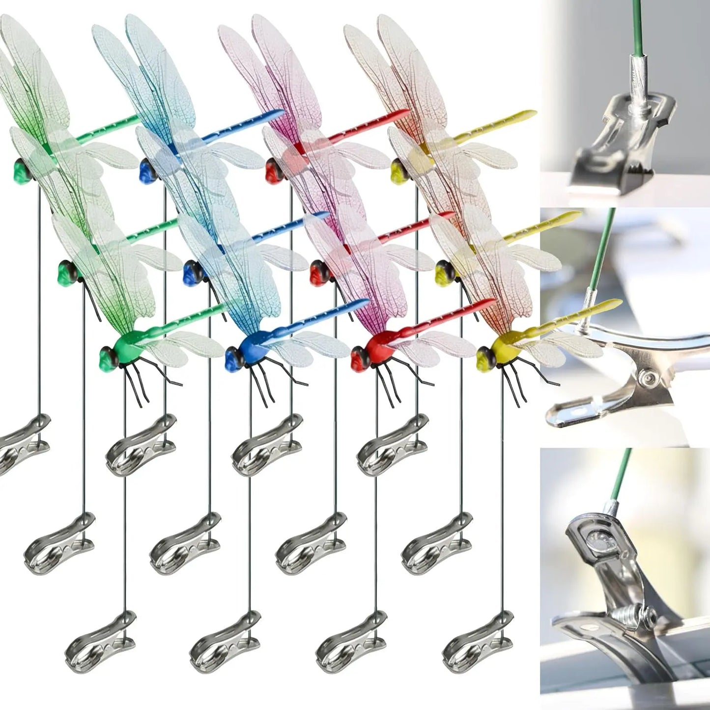 12pcs Eco-Friendly Plastic Dragonfly Clips - Casual Daily Bug Repellent Scare Devices, Garden Stakes Decor, Balcony Ornaments for Hats & Horses