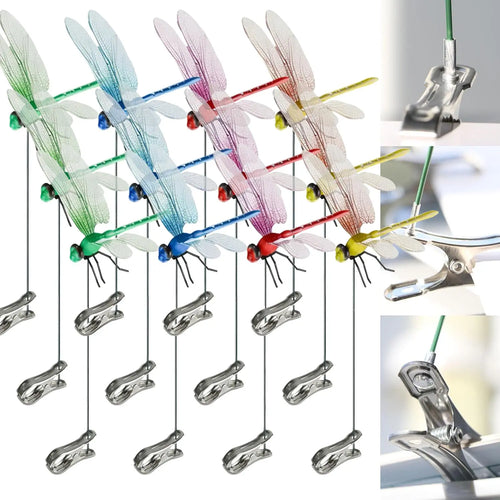 12pcs Eco-Friendly Plastic Dragonfly Clips - Casual Daily Bug Repellent Scare Devices, Garden Stakes Decor, Balcony Ornaments for Hats & Horses