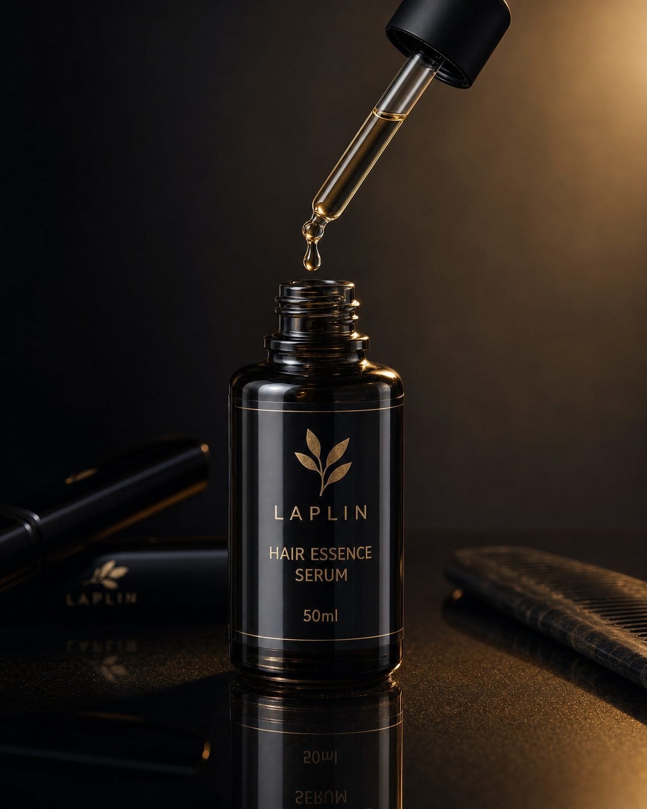 A LAPLIN Hair Essence Serum bottle with a dropper.