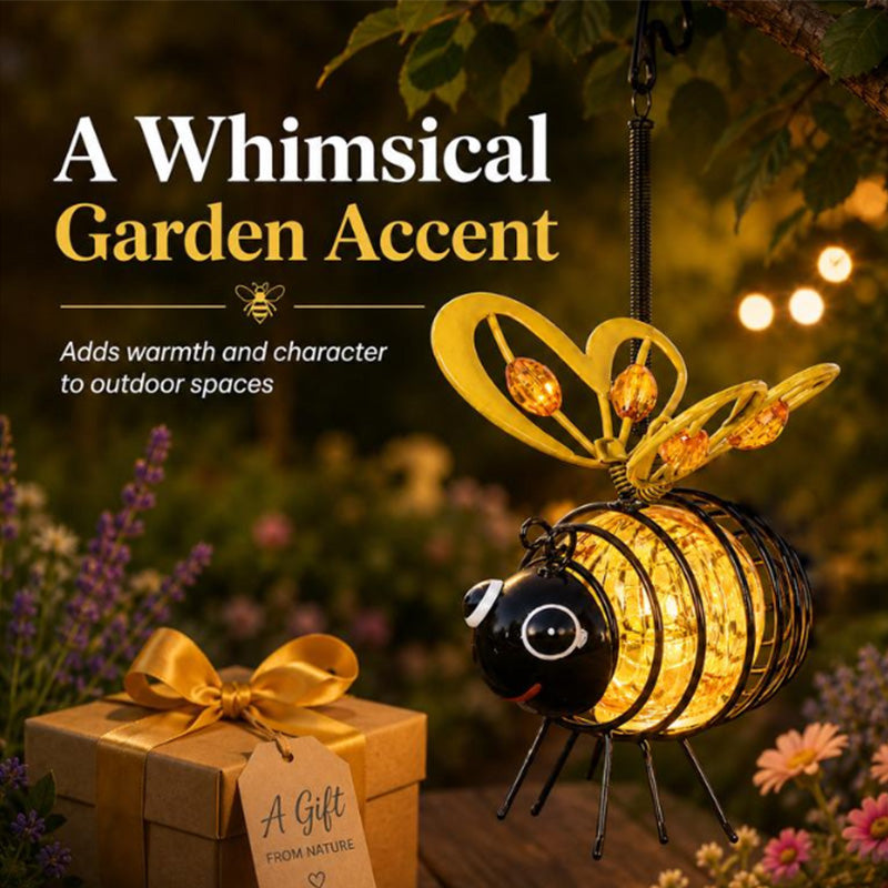 Whimsical solar hanging bee garden light